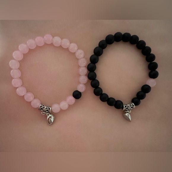 2 Pink and Black Magnetic Heart Bracelets - Picture 2 of 5